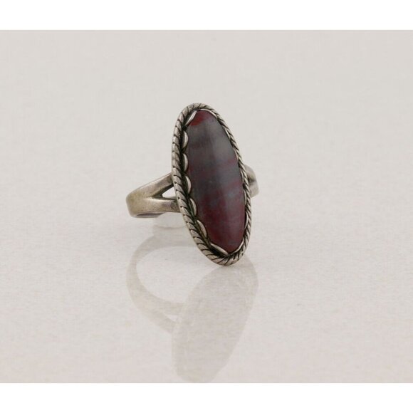Sterling Silver Natured Gray and Red Moss Agate Ring Size 8 - Picture 3 of 8